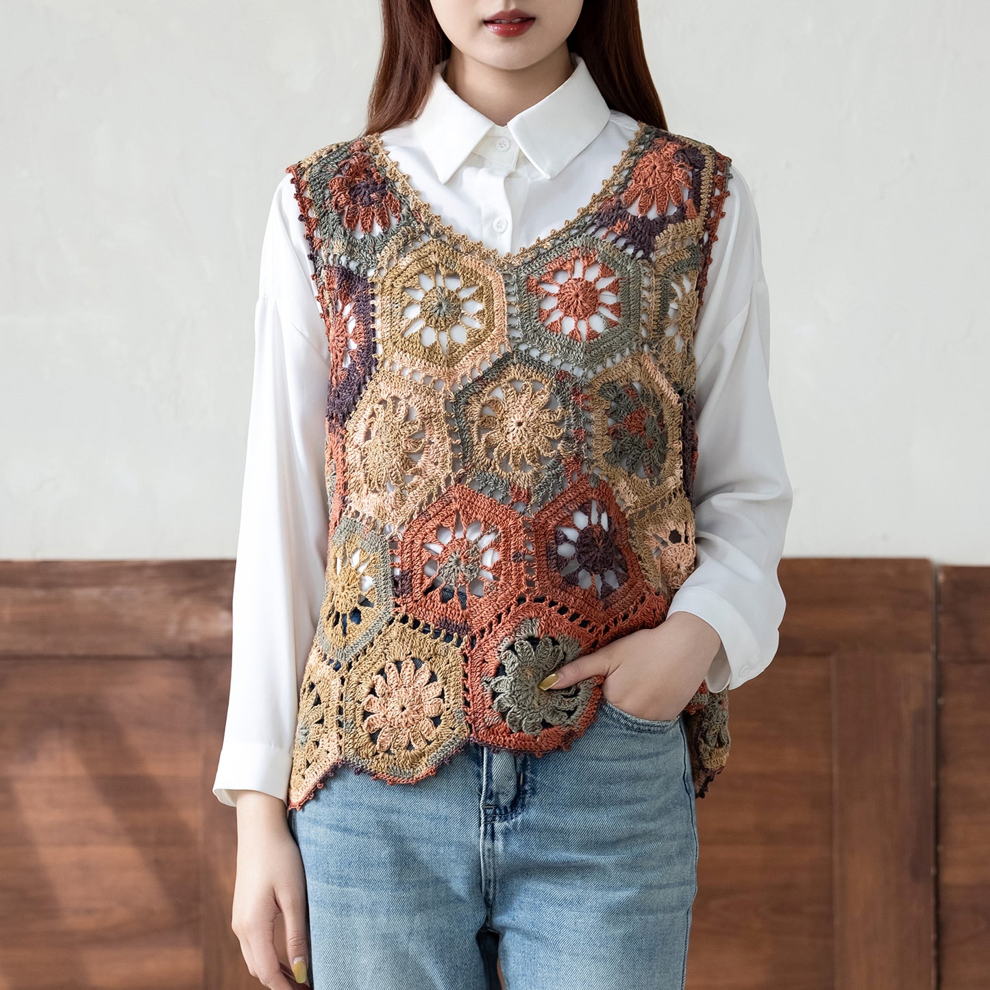 Liuyun Patchwork Pullover Vest Crochet Yarn Kit | Susan's Family