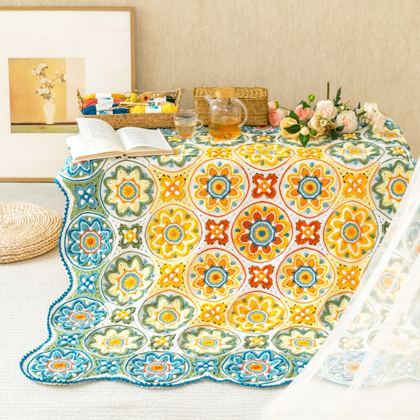 Tuanhua Dome Blanket Crochet Yarn Kit | Susan's Family Beginners Crochet Kit, Floral dome blanket