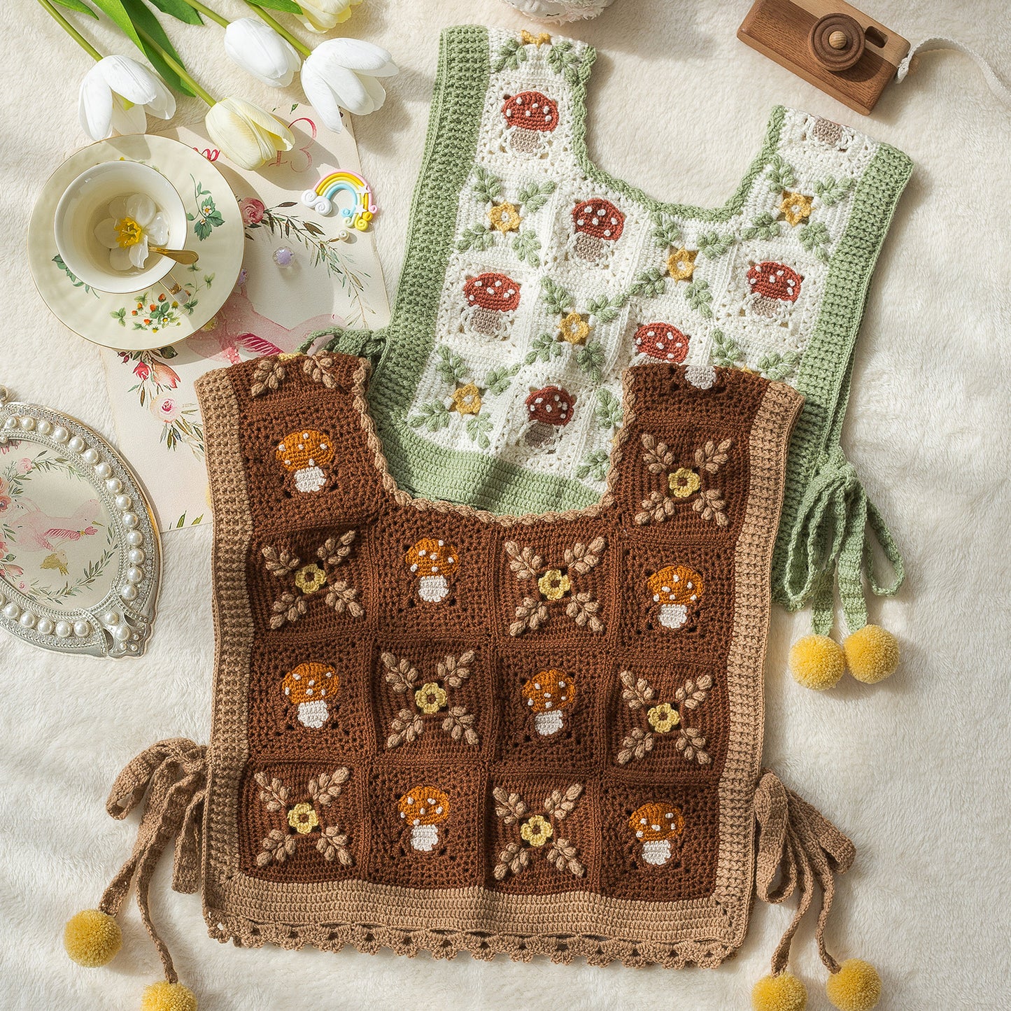 Mushroom Patchwork Vest Crochet Yarn Kit | Forest Series | Susan's Family
