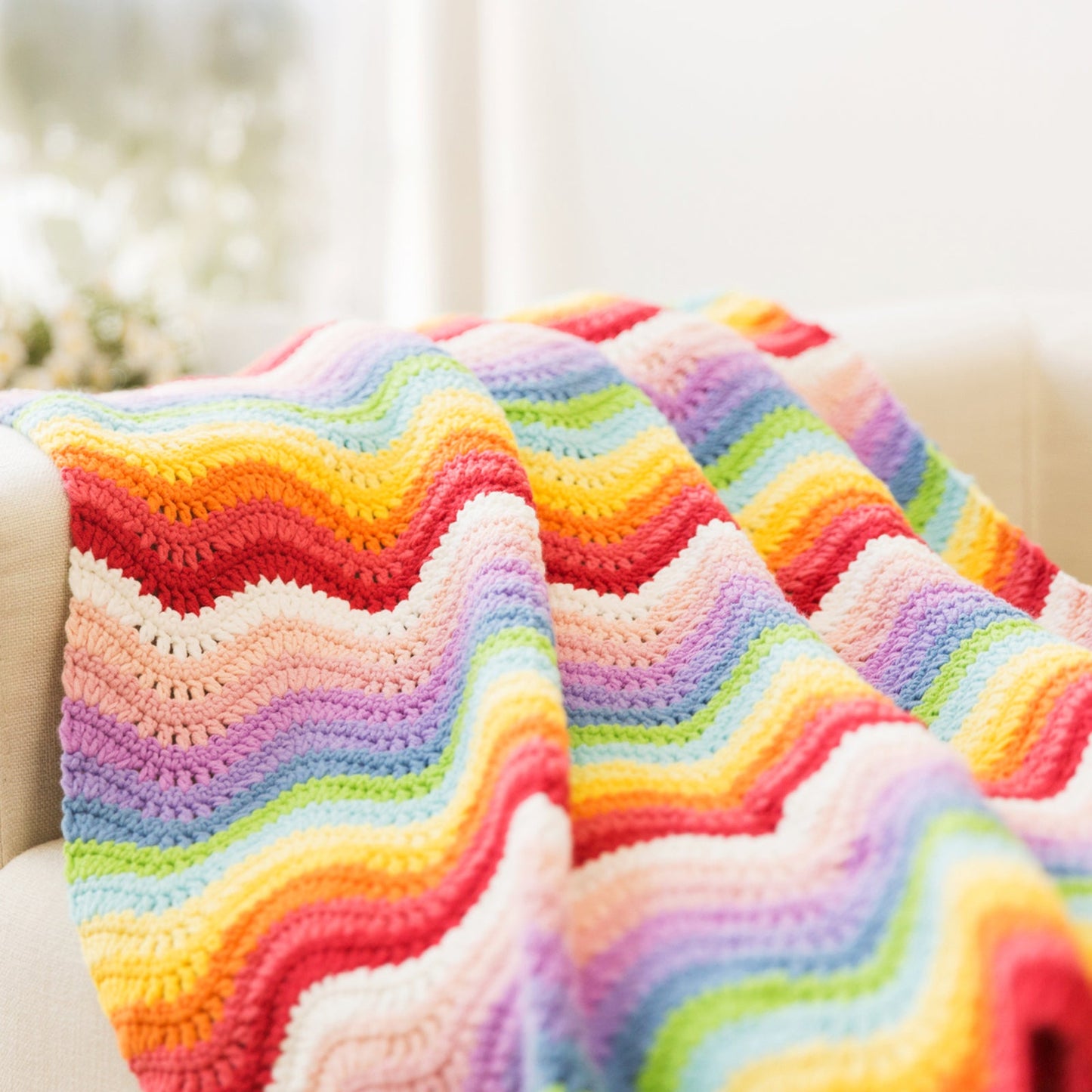 Rainbow Wave Blanket Crochet Yarn Kit | Susan's Family Crochet Kit for Beginners