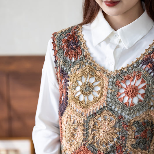 Liuyun Patchwork Pullover Vest Crochet Yarn Kit | Susan's Family