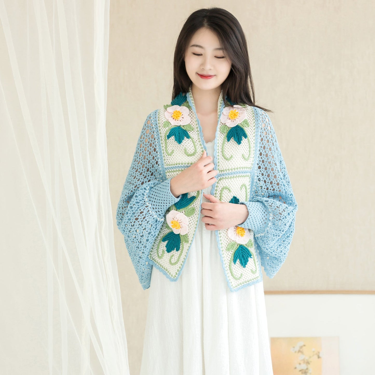 Hibiscus Vine Lace Cardigan Crochet Yarn Kit | Susan's Family Lace Shawl Chinese Aesthetics