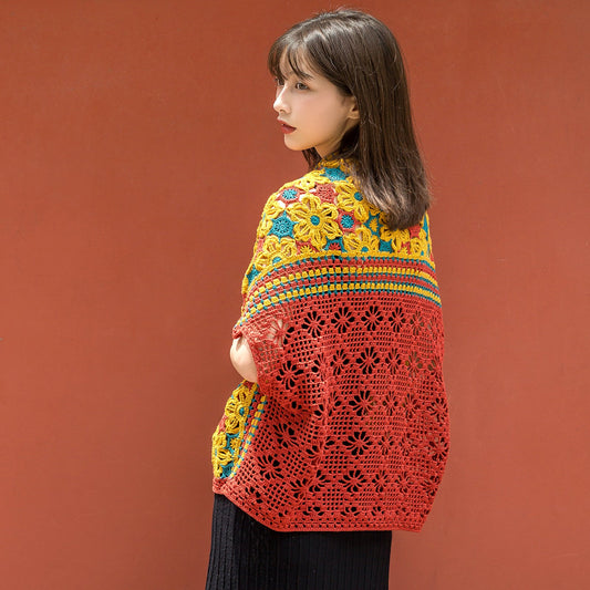 Häkelgarn-Set für Buntglasschal mit spärlichem Schatten | Zwei-Wege-Schal mit spärlichen Schatten und Blumenfenster