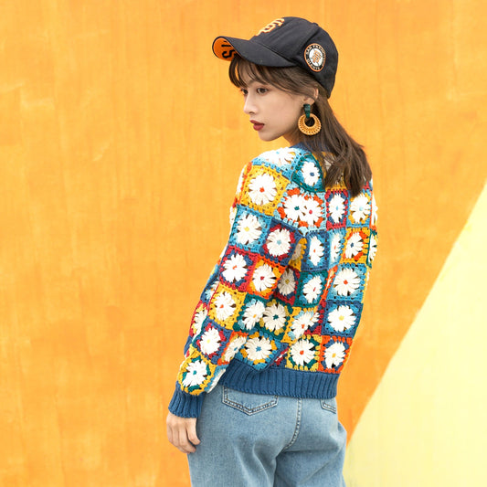 Daisy Contrasting Color Jacket Crochet Yarn Kit | Susan's Family