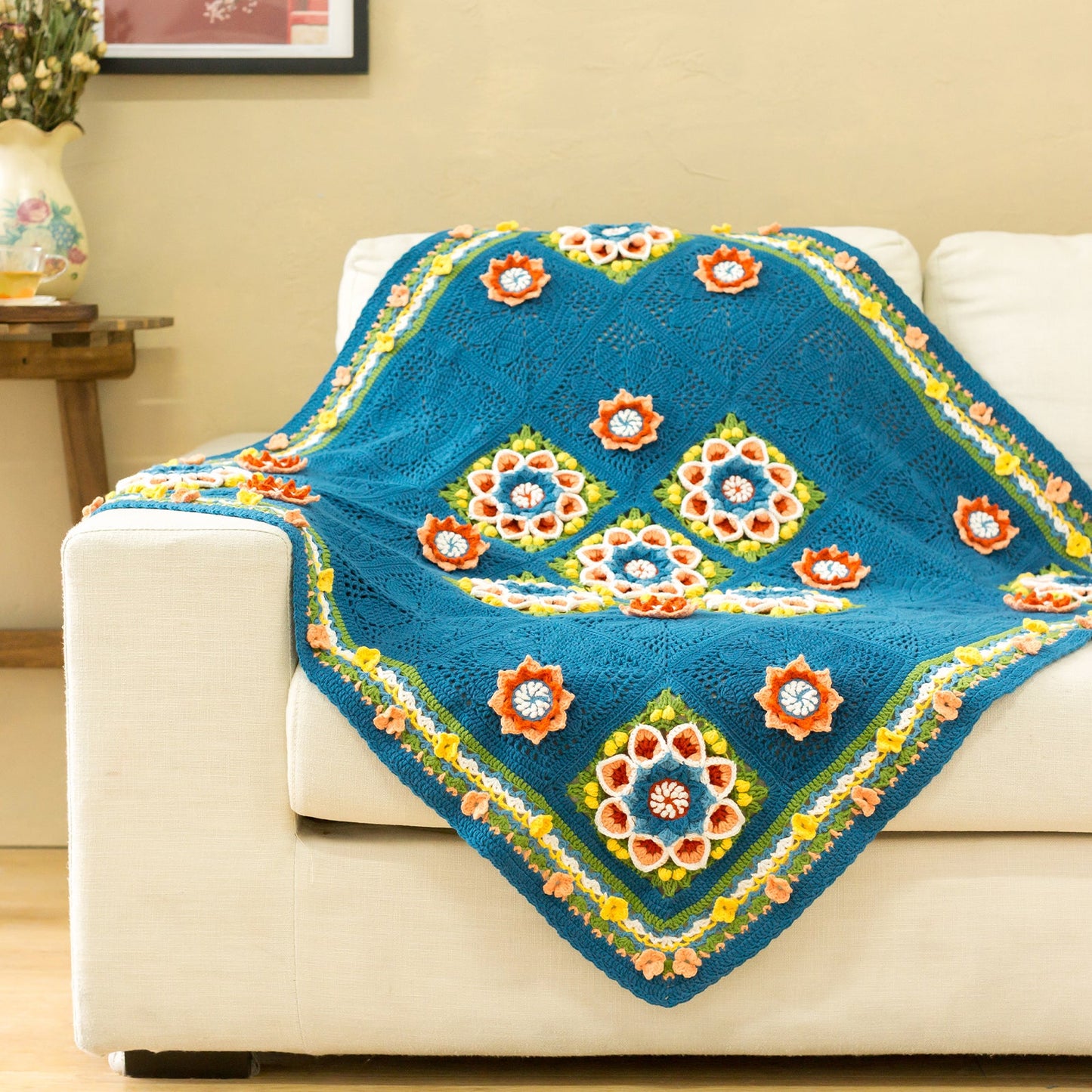 Baoxiang Flower Glazed Wall Pattern Blanket Crochet Yarn Kit | Susan's Family Beginners Crochet Kit Baoxianghua Glass Shadow Tapestry