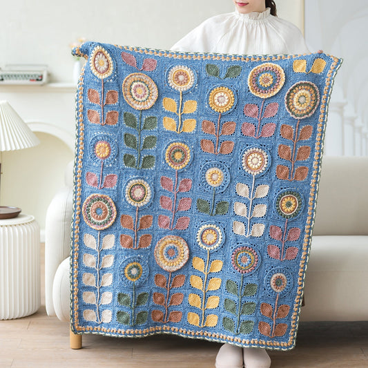 Kit de crochet pour couverture fleurie Navia | Kit de crochet pour la famille Susan, couverture florale scandinave