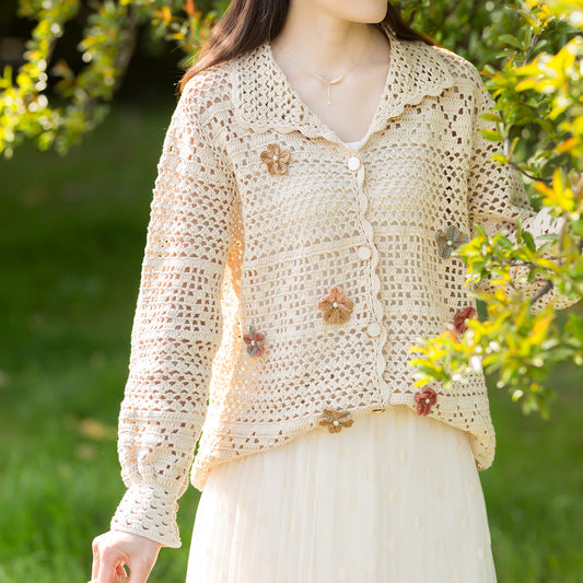 Fallende Blumen Spitzen-Cardigan-Häkelgarn-Set | Susan's Family