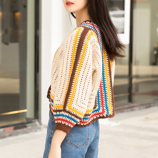 Kit de crochet pour cardigan rayé élégant | Série Transetter | La famille de Susan