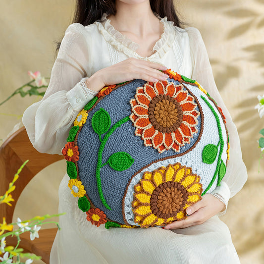 Sunflower Pillow Cover Crochet Yarn Kit | Susan's Family Crochet Kit for Beginners, Starter Easy Learn w Pattern & Video Tutorials