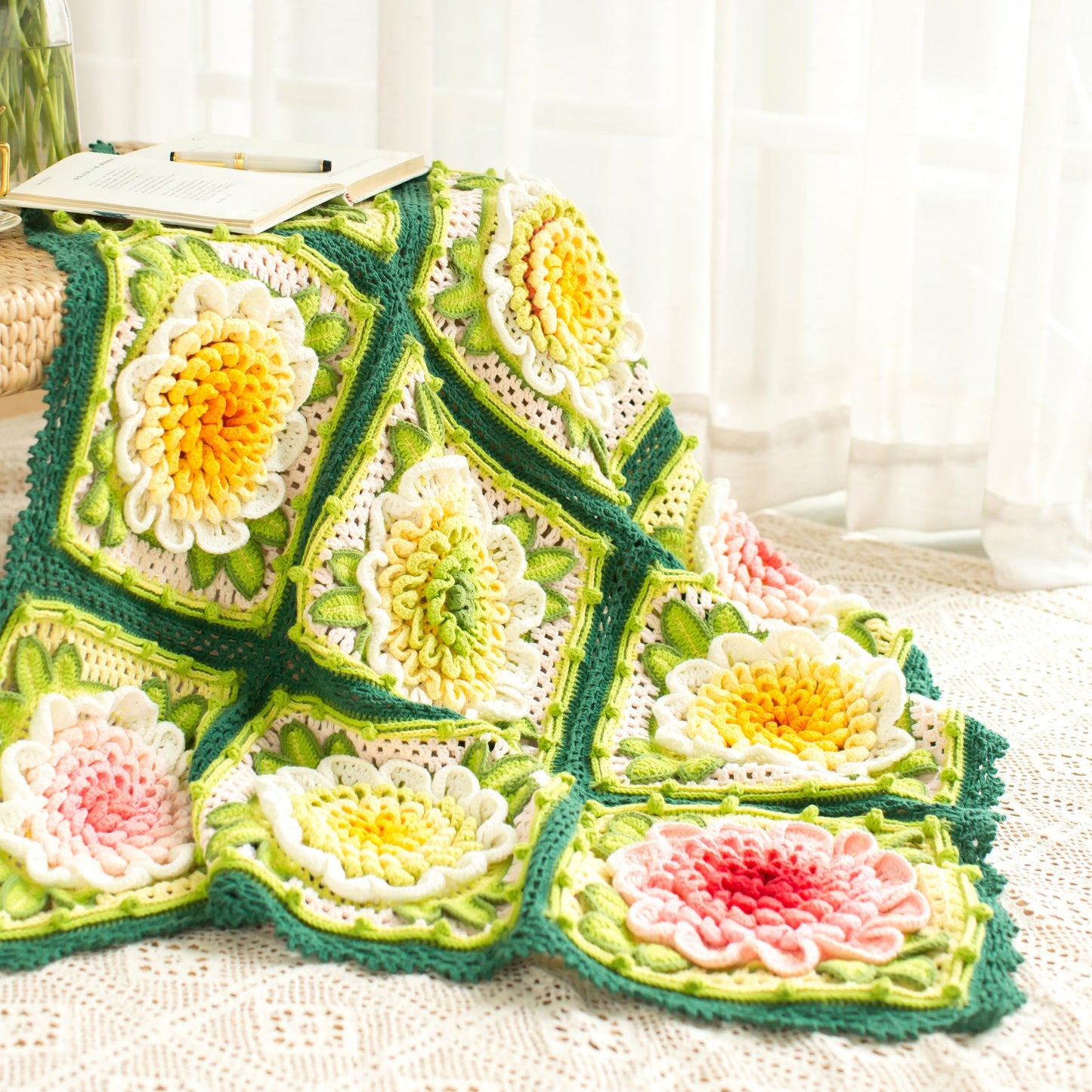 Blossoming Prosperity Peony Blanket Crochet Yarn Kit | Susan's Family Chinese Aesthetics Blanket