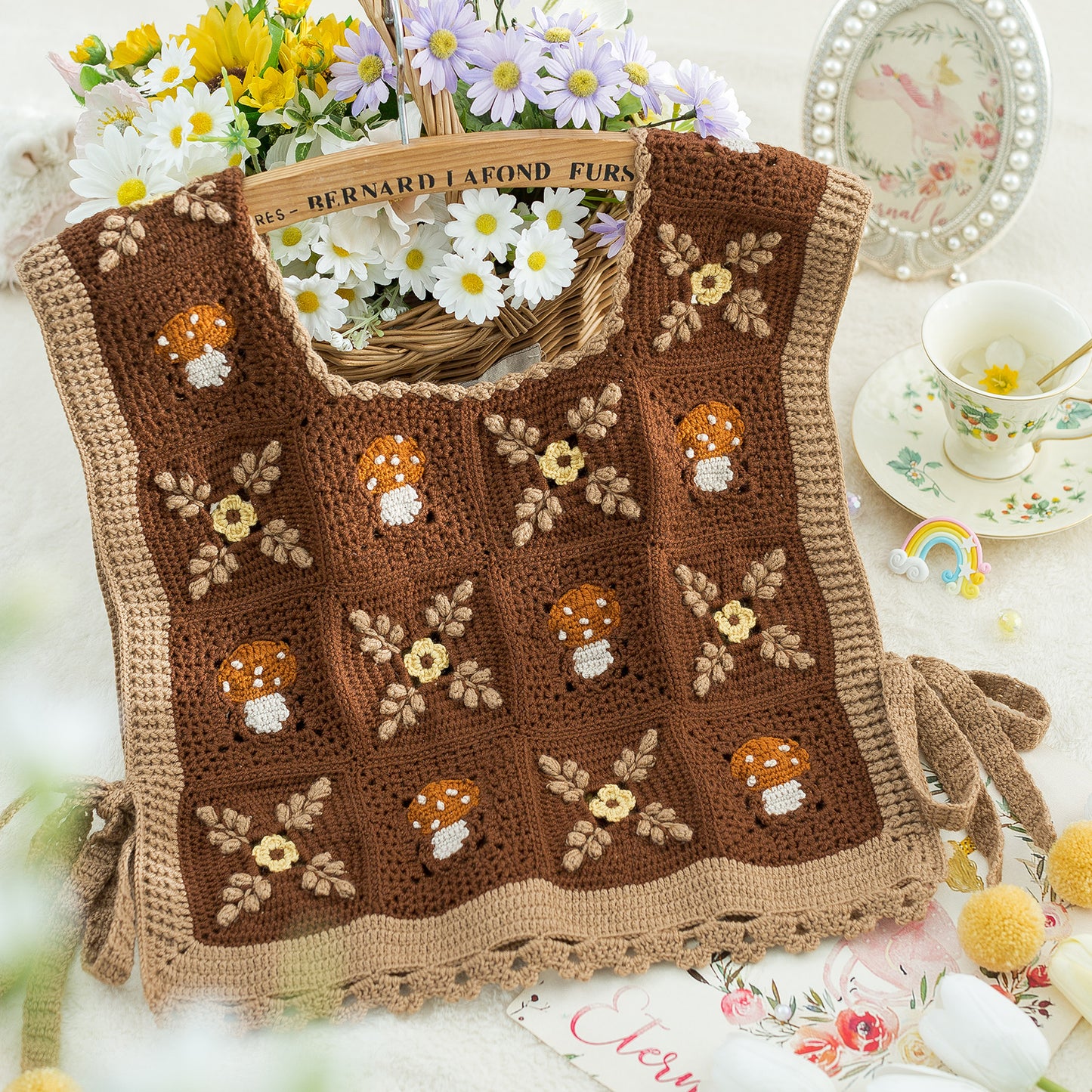 Mushroom Patchwork Vest Crochet Yarn Kit | Forest Series | Susan's Family