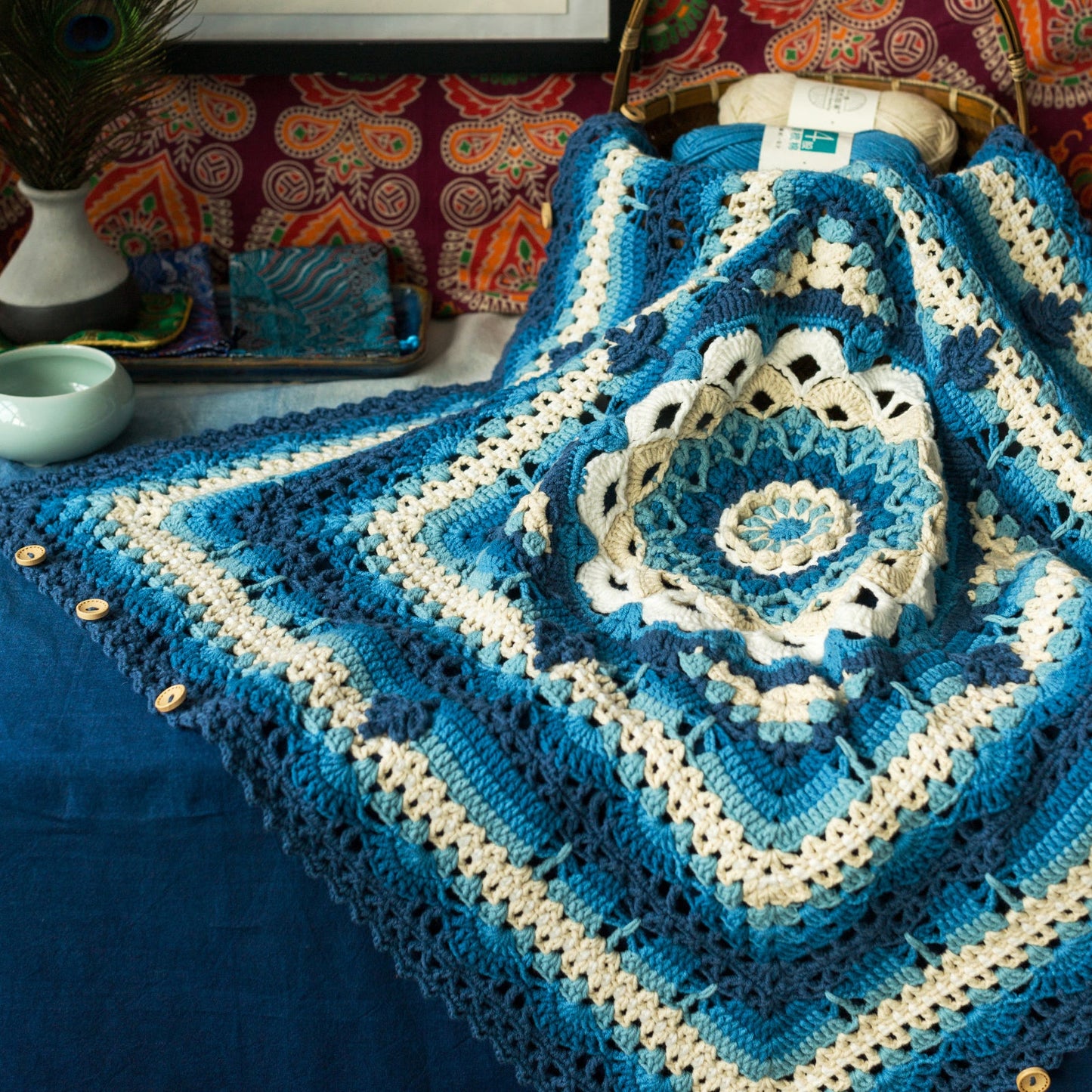 Camellia Butterfly Pillow Blanket Crochet Yarn Kit | Susan's Family Cushion Cover Yunnan Style