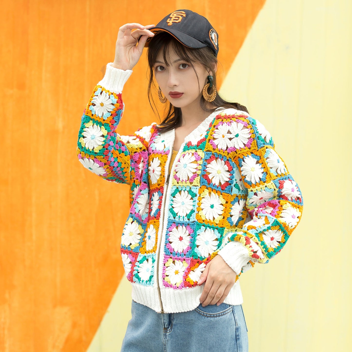 Daisy Contrasting Color Jacket Crochet Yarn Kit | Susan's Family