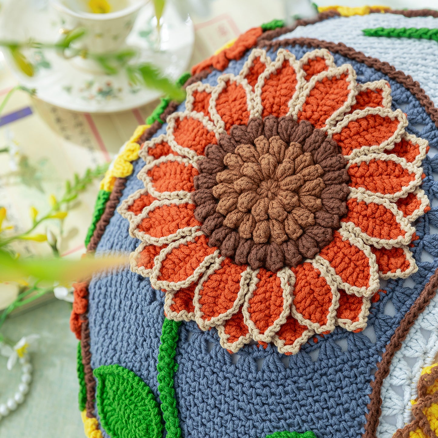 Sunflower Pillow Cover Crochet Yarn Kit | Susan's Family Crochet Kit for Beginners, Starter Easy Learn w Pattern & Video Tutorials