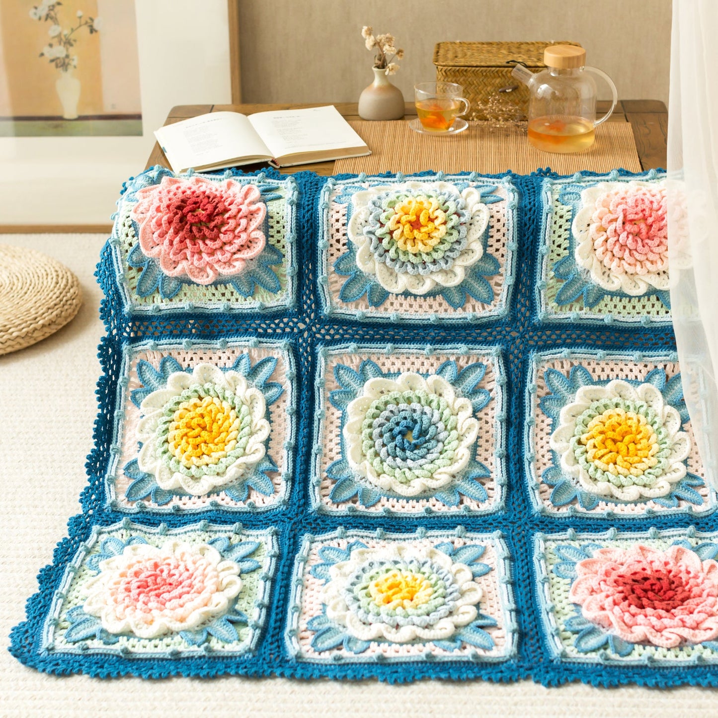Blossoming Prosperity Peony Blanket Crochet Yarn Kit | Susan's Family Chinese Aesthetics Blanket