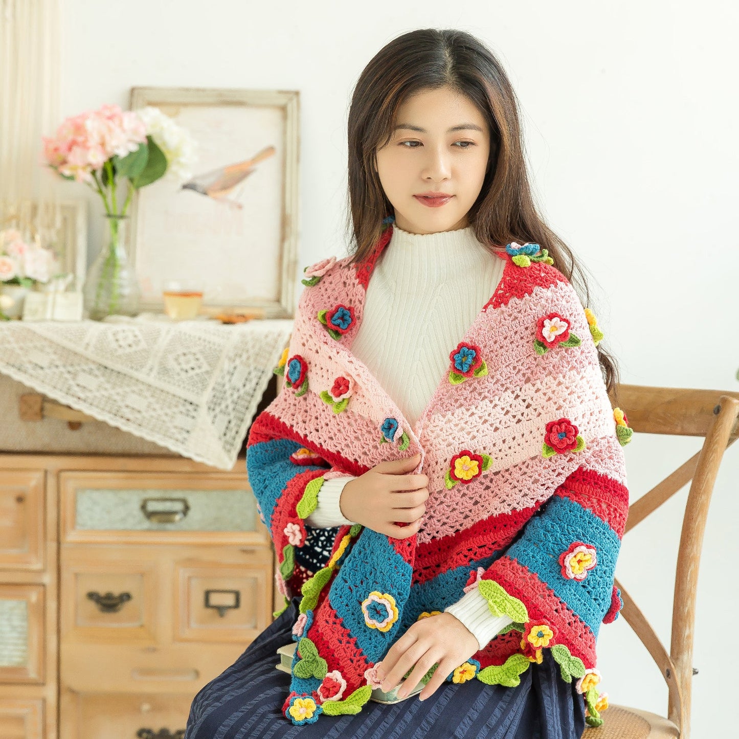 Floral Shawl Crochet Yarn Kit | Susan's Family Crochet Kit