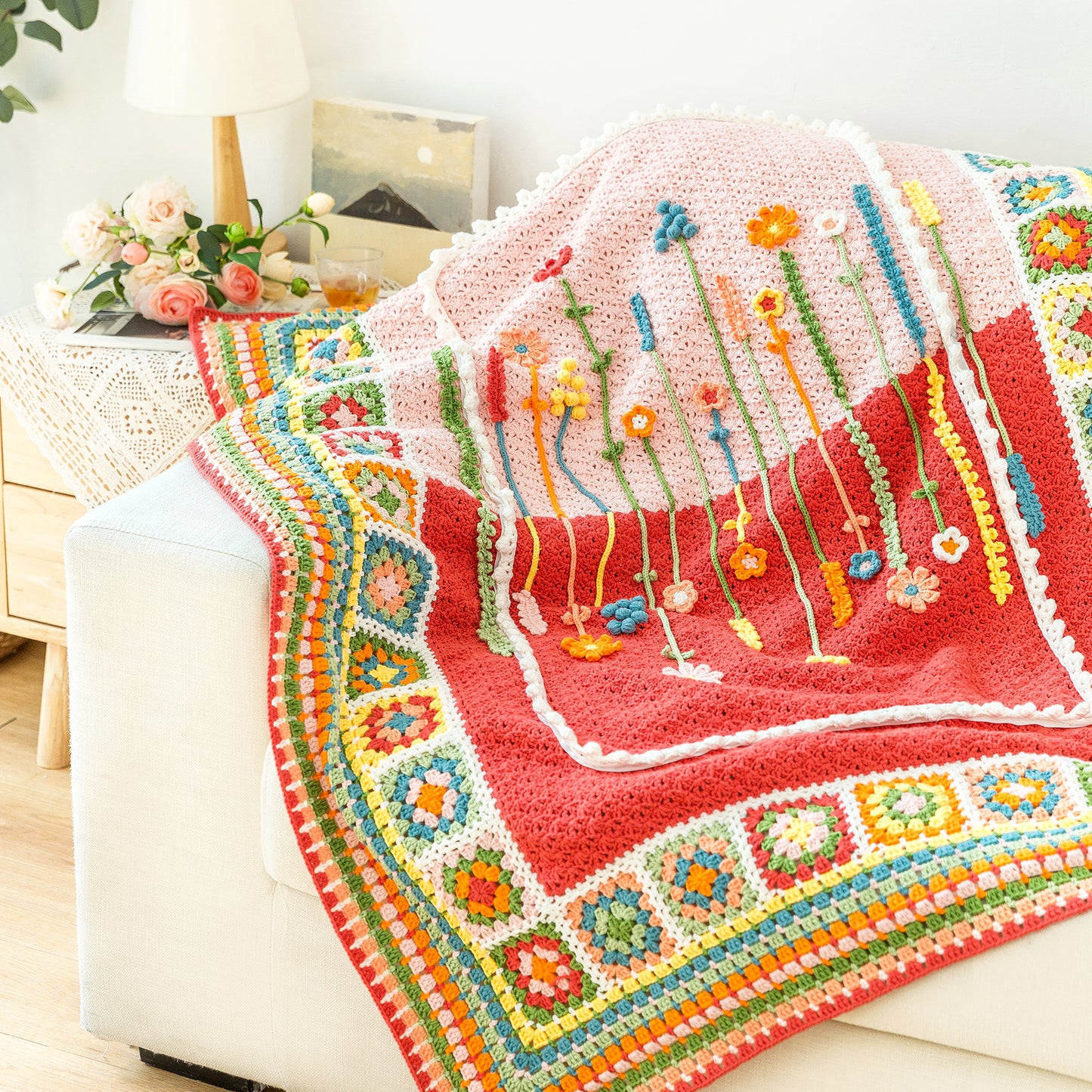 Flower Shadow Pillow Case-Blanket Crochet Yarn Kit | Susan's Family