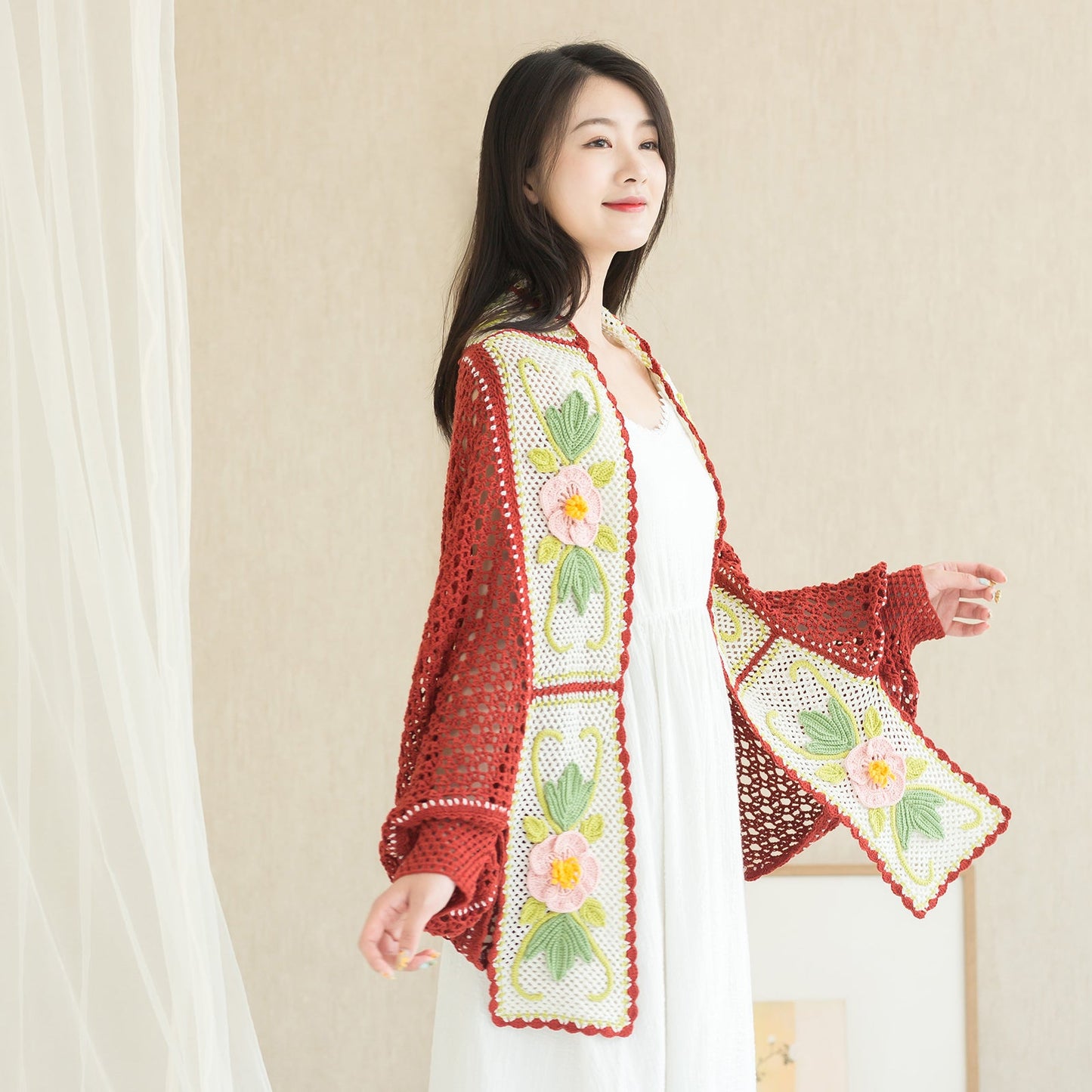Hibiscus Vine Lace Cardigan Crochet Yarn Kit | Susan's Family Lace Shawl Chinese Aesthetics
