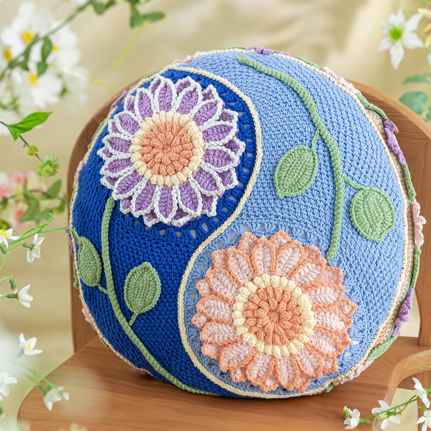 Sunflower Pillow Cover Crochet Yarn Kit | Susan's Family Crochet Kit for Beginners, Starter Easy Learn w Pattern & Video Tutorials