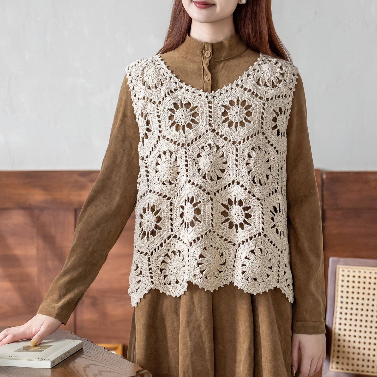 Liuyun Patchwork Pullover Vest Crochet Yarn Kit | Susan's Family