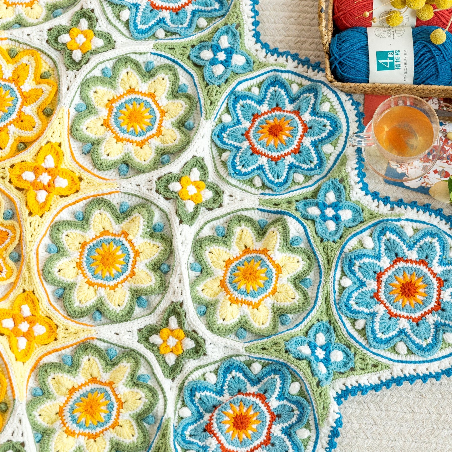 Tuanhua Dome Blanket Crochet Yarn Kit | Susan's Family Beginners Crochet Kit, Floral dome blanket