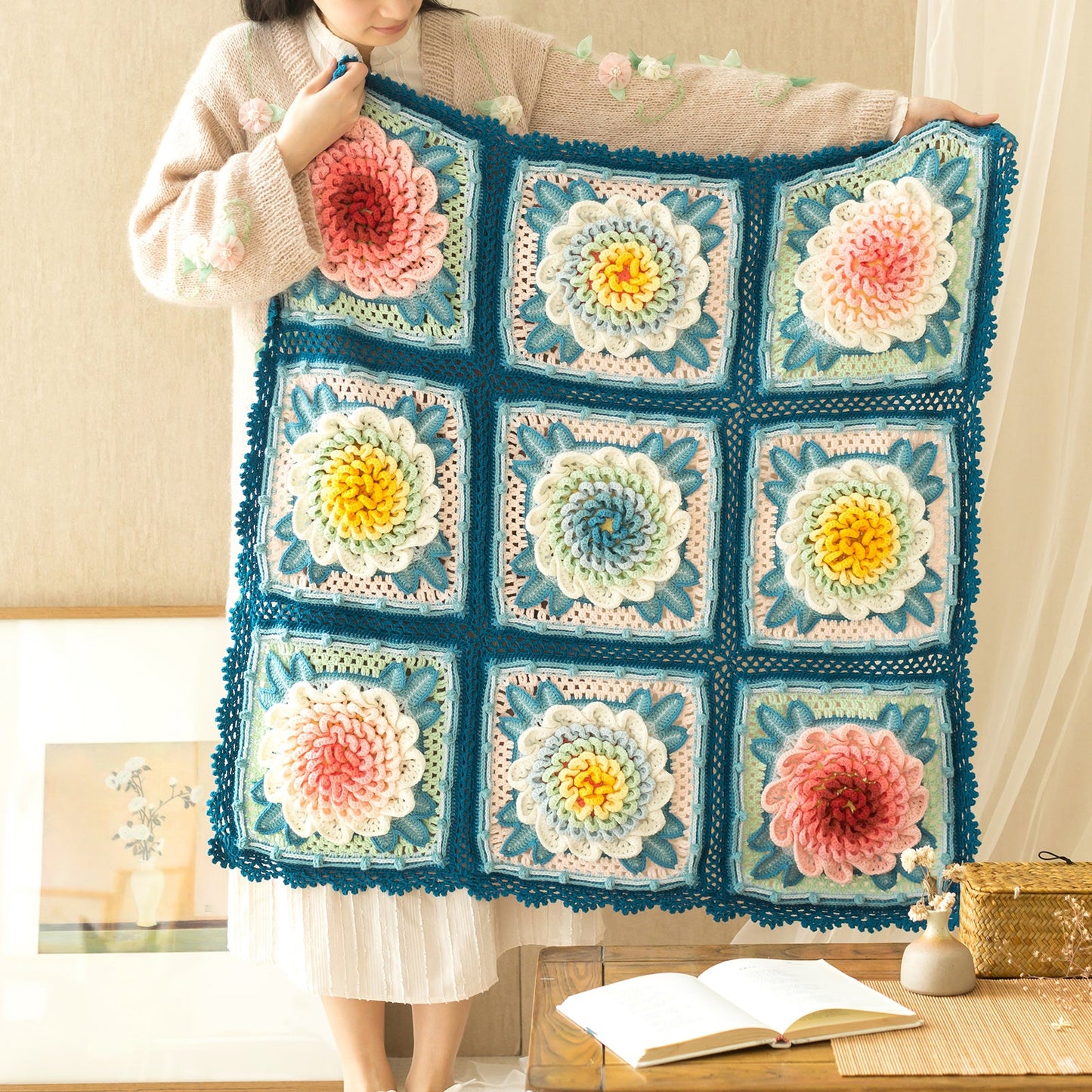 Blossoming Prosperity Peony Blanket Crochet Yarn Kit | Susan's Family Chinese Aesthetics Blanket
