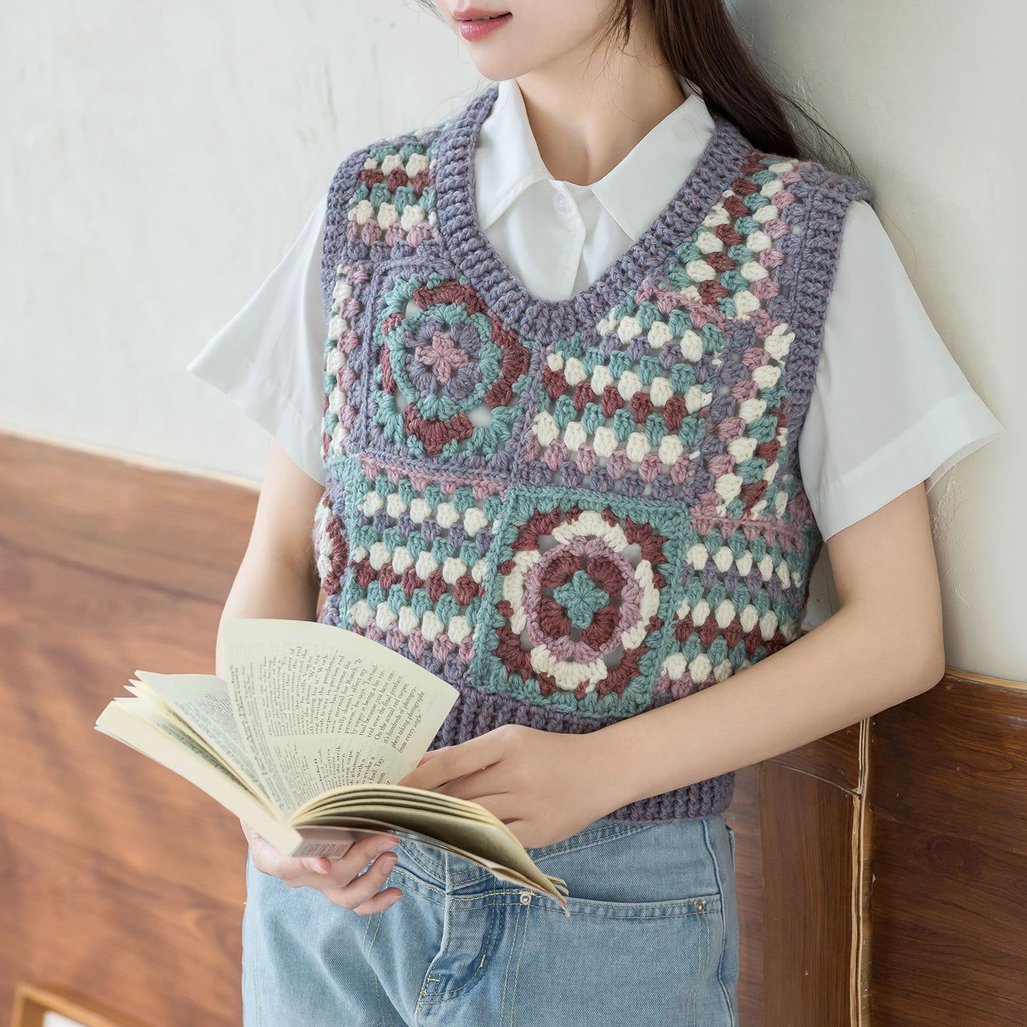Qingyang Retro Mosaic Vest Crochet Yarn Kit | Retro Nostalgia Series | Susan's Family
