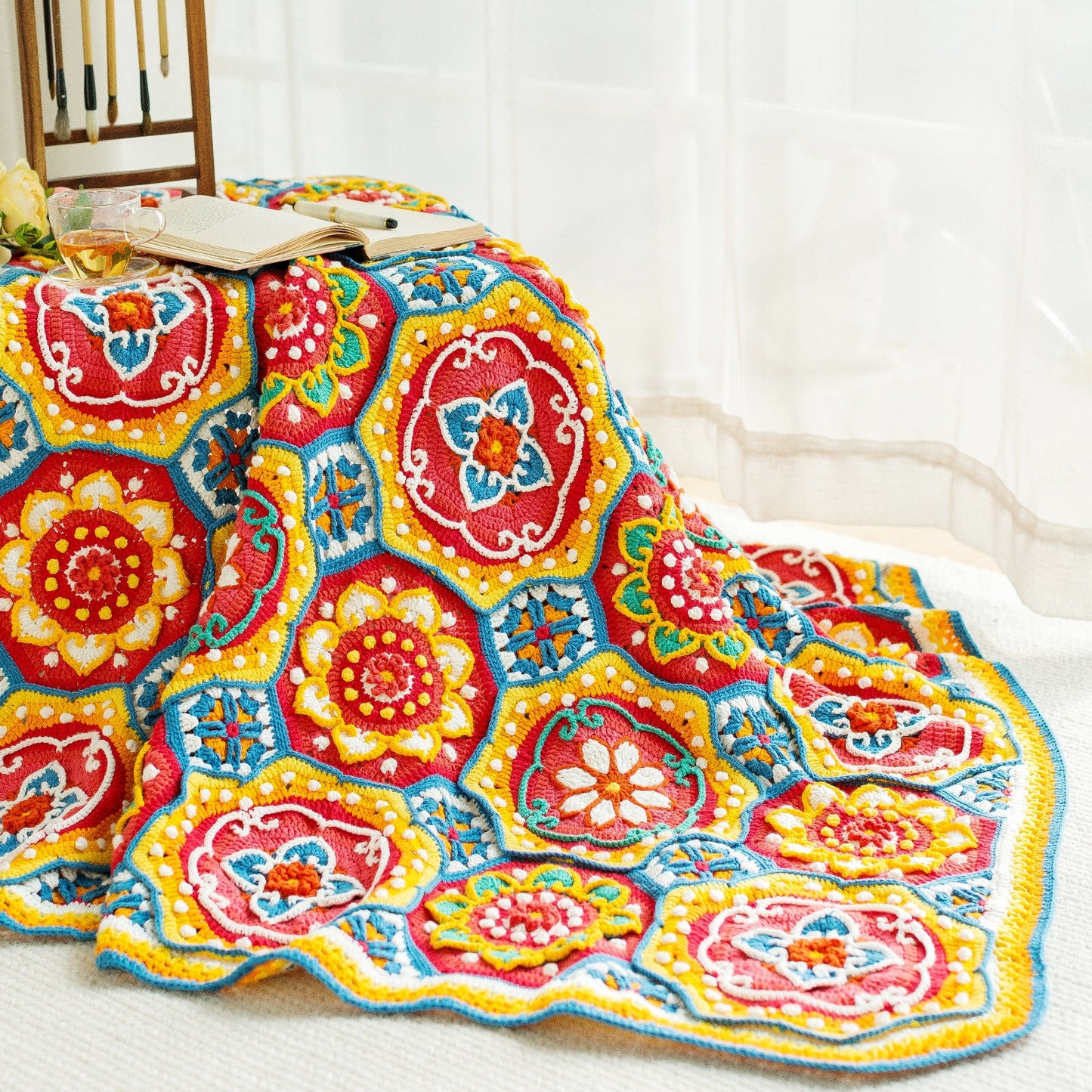 Ruyi Lotus Blanket Crochet Yarn Kit | Susan's Family Crochet Kit for Beginners