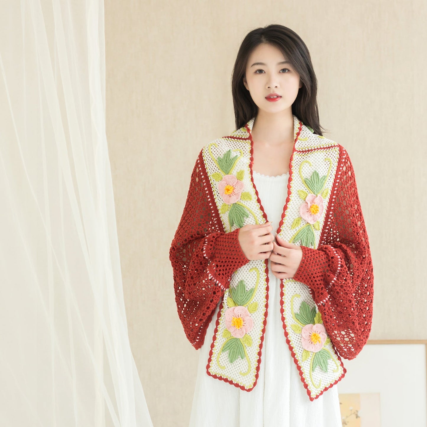 Hibiscus Vine Lace Cardigan Crochet Yarn Kit | Susan's Family Lace Shawl Chinese Aesthetics