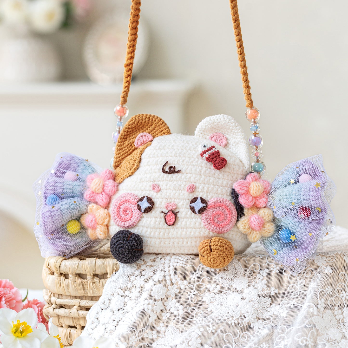 Candy Mini Shoulder Bag Crochet Yarn Kit | Kitty & Bunny Style| Susan's Family