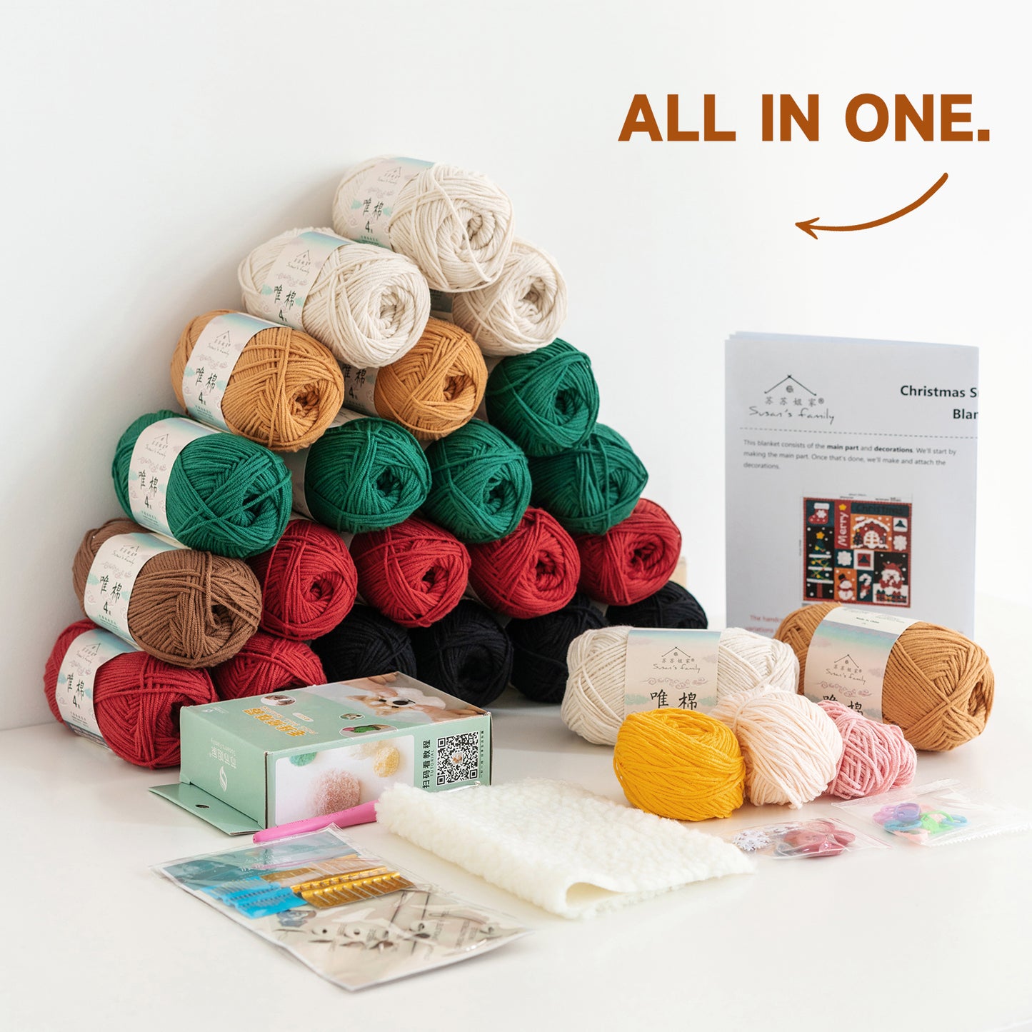 Kit de crochet pour couverture de Noël « Nuit enneigée » | La famille de Susan