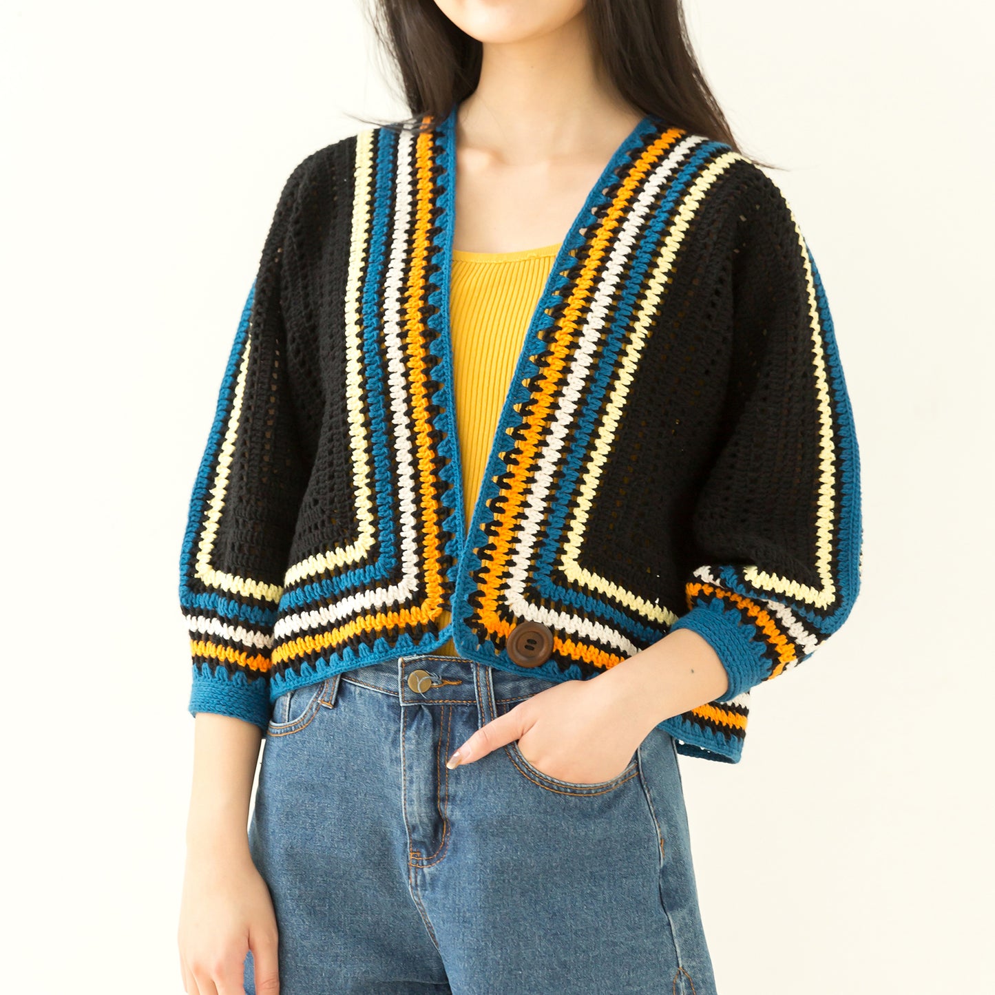 Stylish Striped Cardigan Crochet Yarn Kit | Transetter Series | Susan's Family