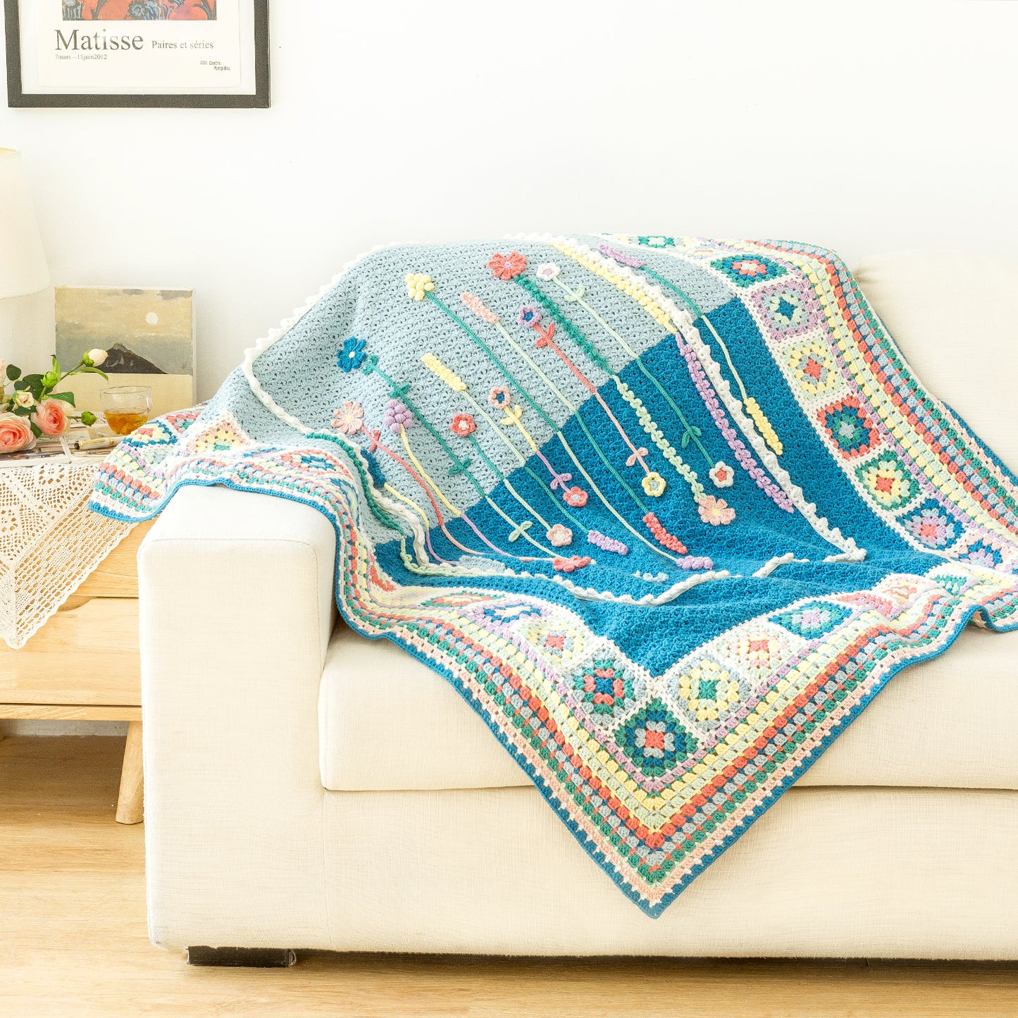 Flower Shadow Pillow Case-Blanket Crochet Yarn Kit | Susan's Family