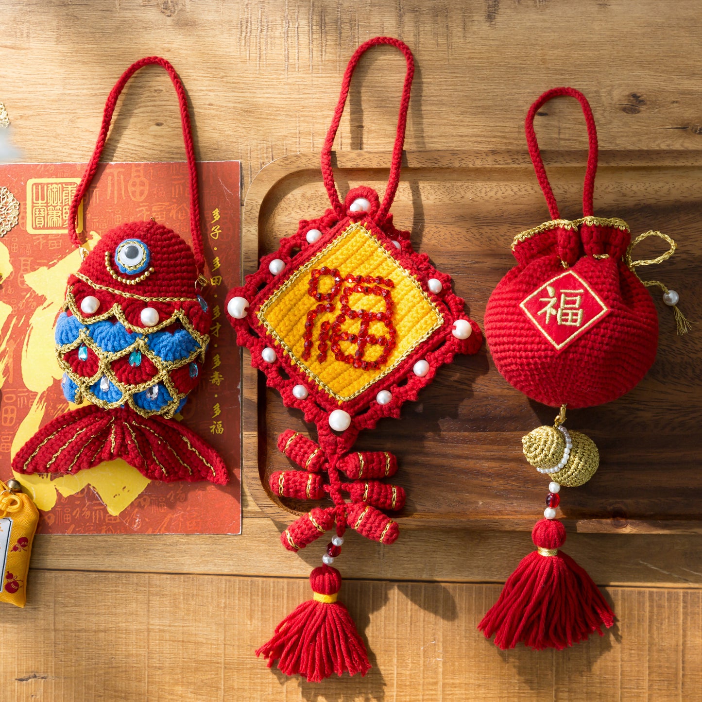 Fortune Earphone Pouch Crochet Yarn Kit | Chinese Aesthetics Series | Susan's Family