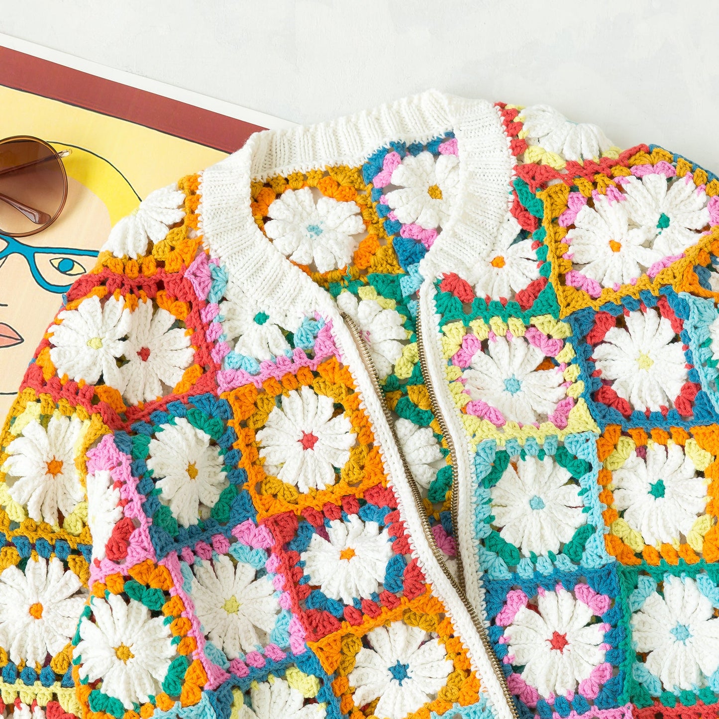 Daisy Contrasting Color Jacket Crochet Yarn Kit | Susan's Family