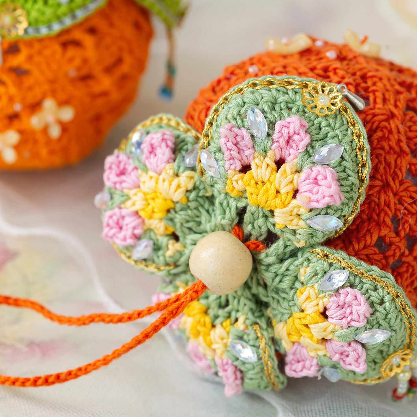 Lucky Persimmon Pouch Crochet Yarn Kit | Chinese Aesthetics Series | Susan's Family