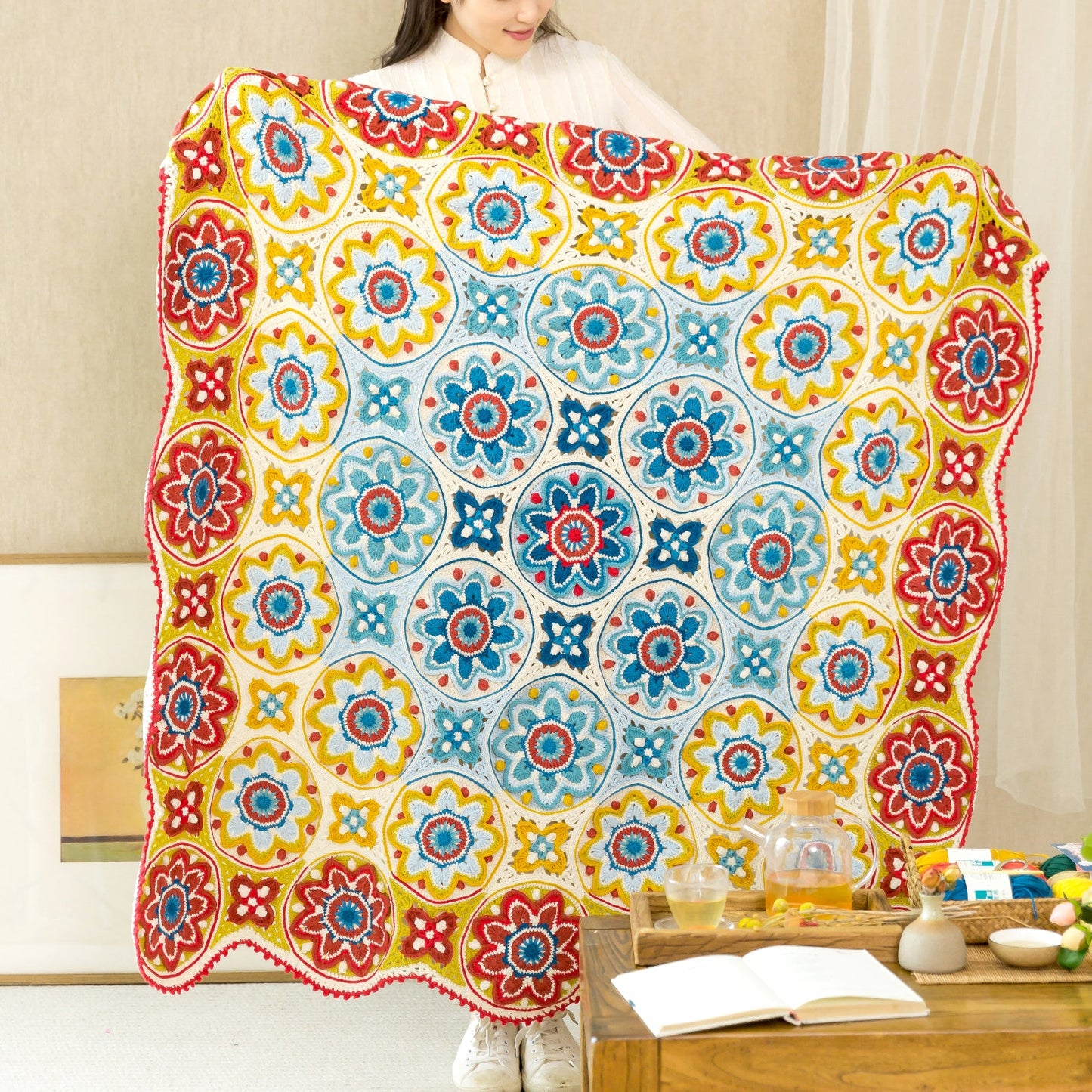 Tuanhua Dome Blanket Crochet Yarn Kit | Susan's Family Beginners Crochet Kit, Floral dome blanket