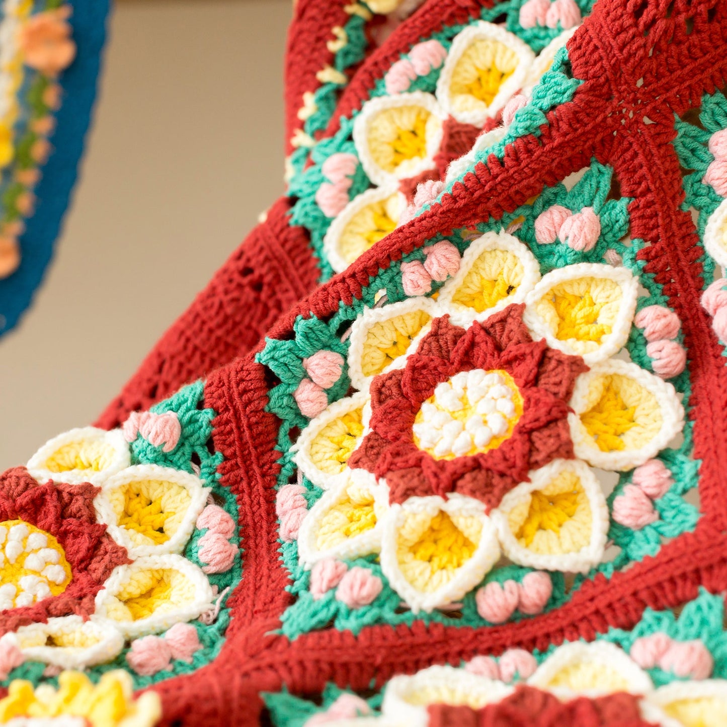 Baoxiang Flower Glazed Wall Pattern Blanket Crochet Yarn Kit | Susan's Family Beginners Crochet Kit Baoxianghua Glass Shadow Tapestry