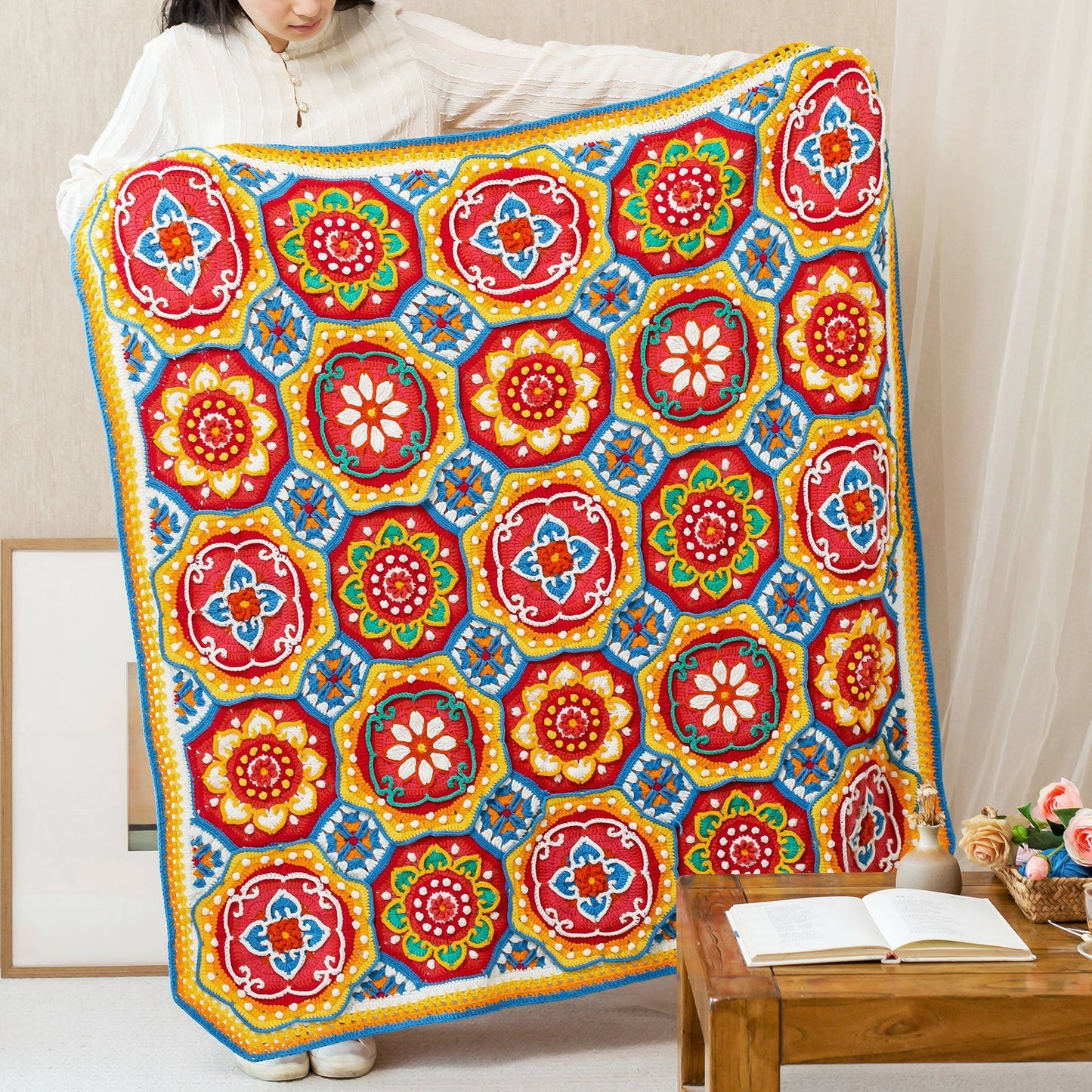 Ruyi Lotus Blanket Crochet Yarn Kit | Susan's Family Crochet Kit for Beginners