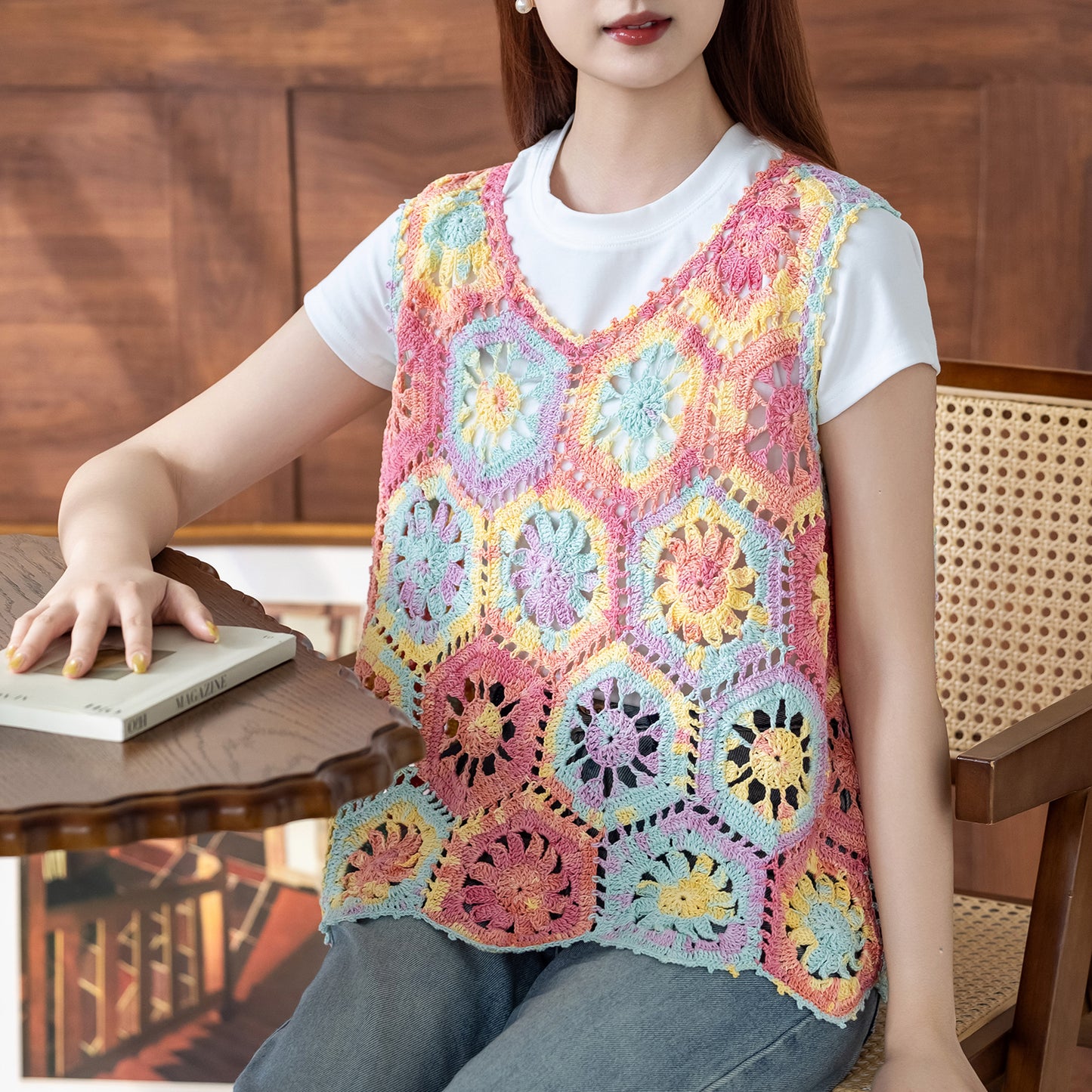 Liuyun Patchwork Pullover Vest Crochet Yarn Kit | Susan's Family
