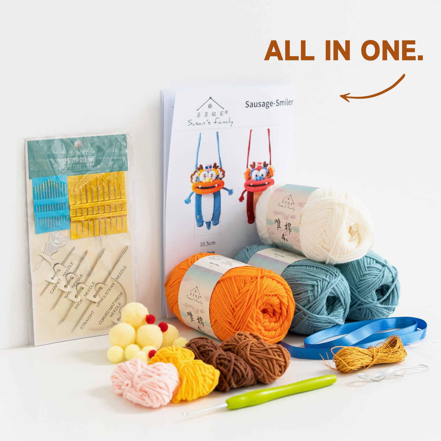 Sausage-Smiler Loong Crossbody Bag Crochet Yarn Kit | Susan's Family