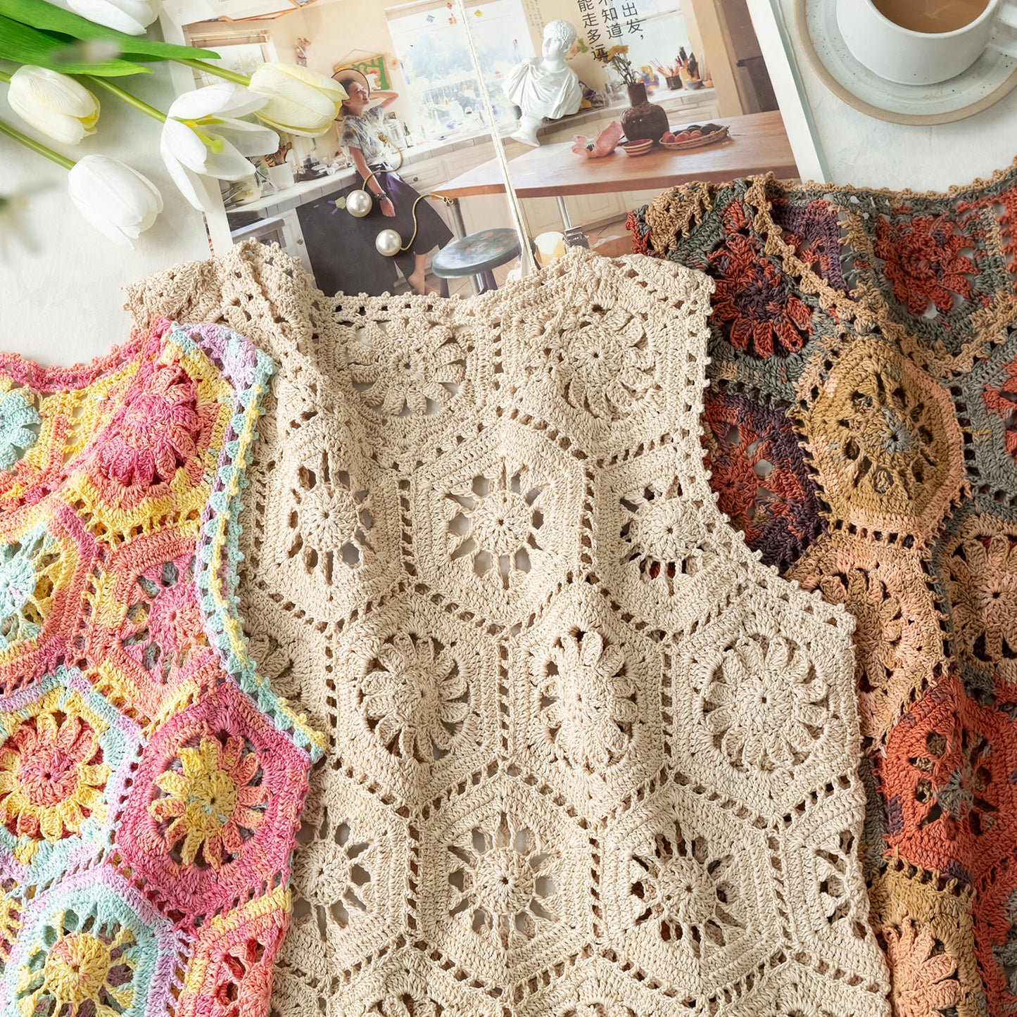 Liuyun Patchwork Pullover Vest Crochet Yarn Kit | Susan's Family