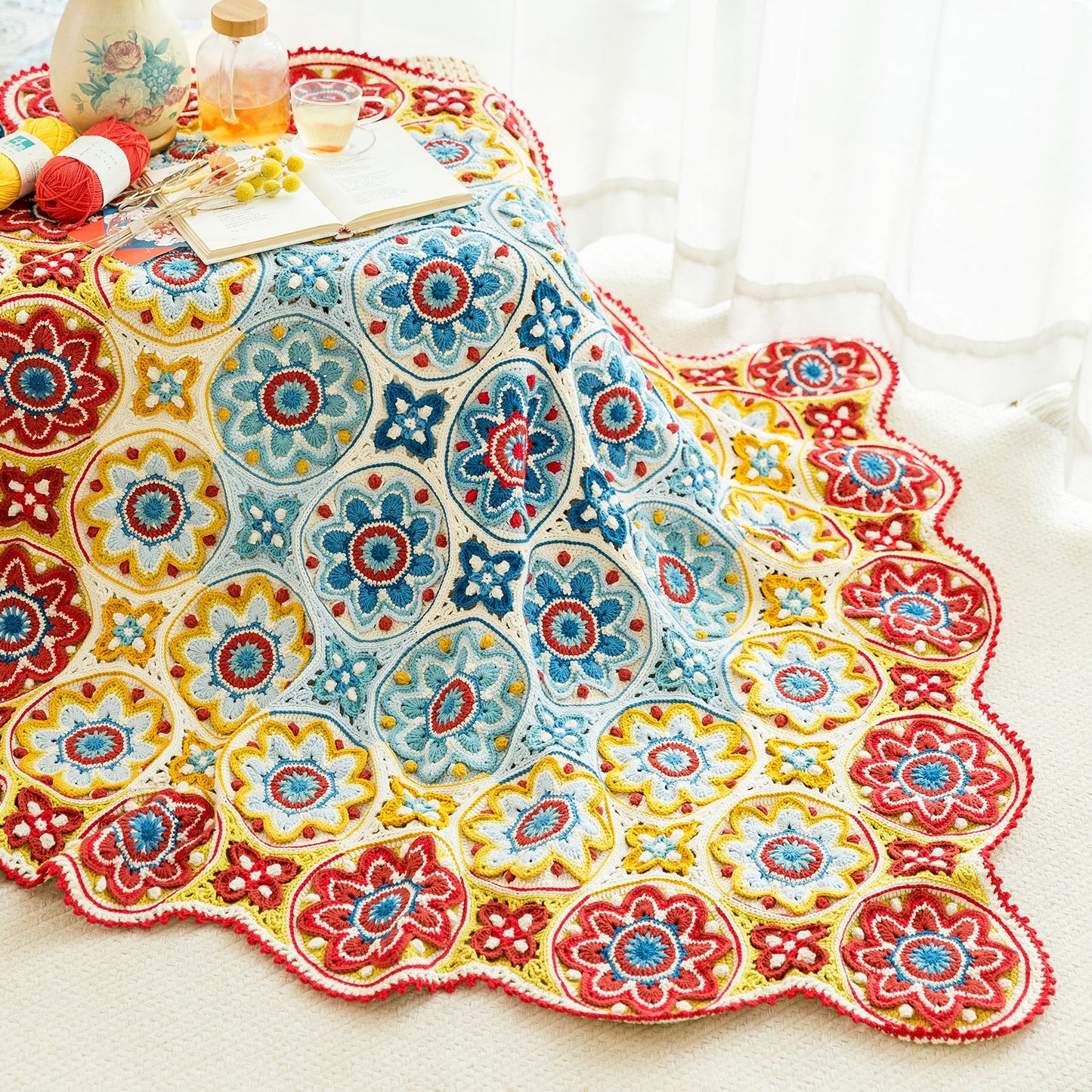 Tuanhua Dome Blanket Crochet Yarn Kit | Susan's Family Beginners Crochet Kit, Floral dome blanket