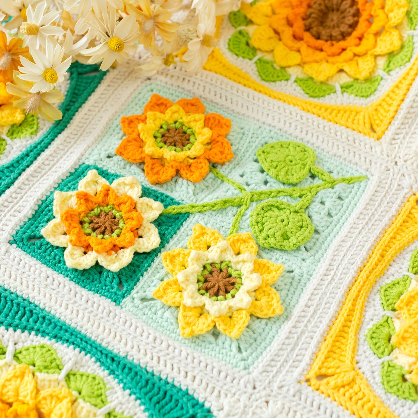 Sunflower Blanket Crochet Yarn Kit | Susan's Family Beginners Crochet Kit