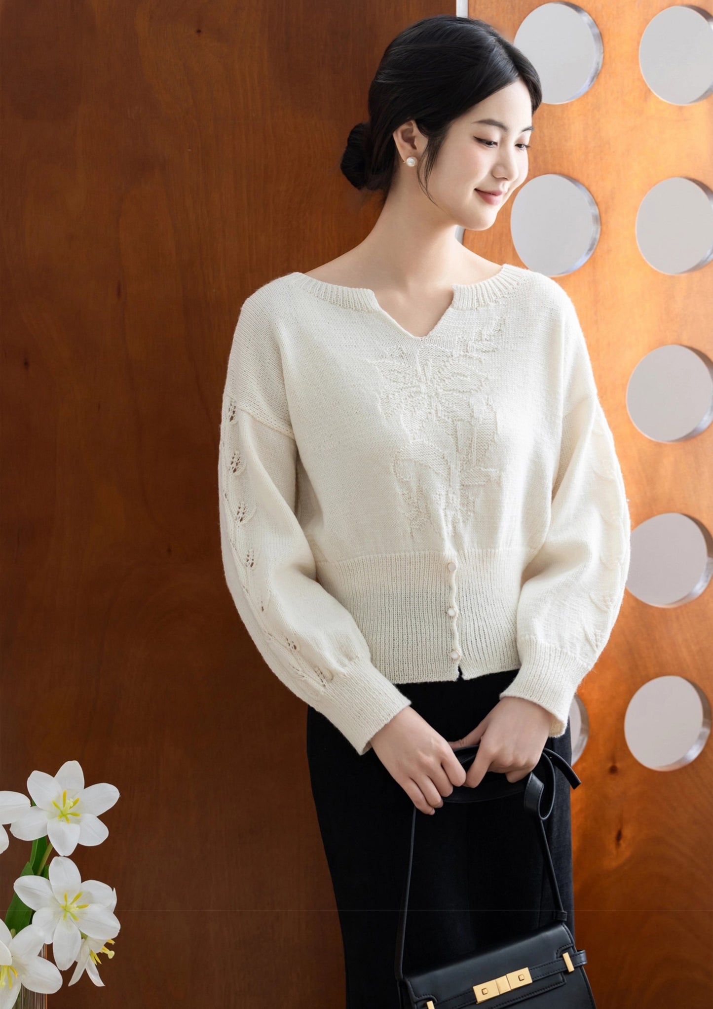Flower Shadow Split Blouse Knit Kit