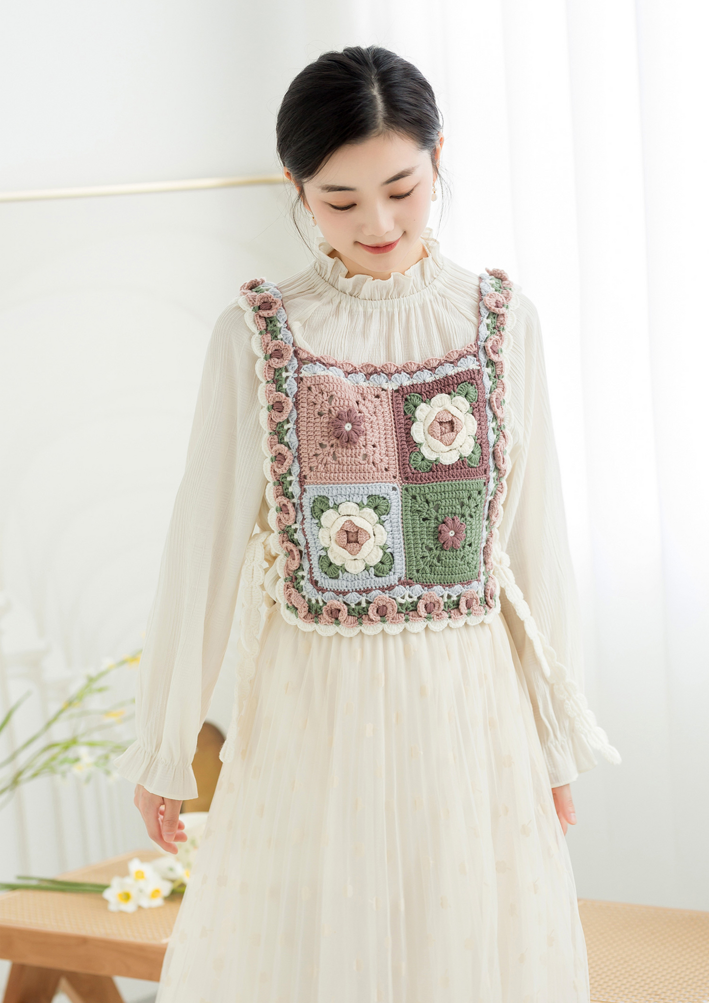 Evening Cloud Square-Collar Vest Crochet Pattern
