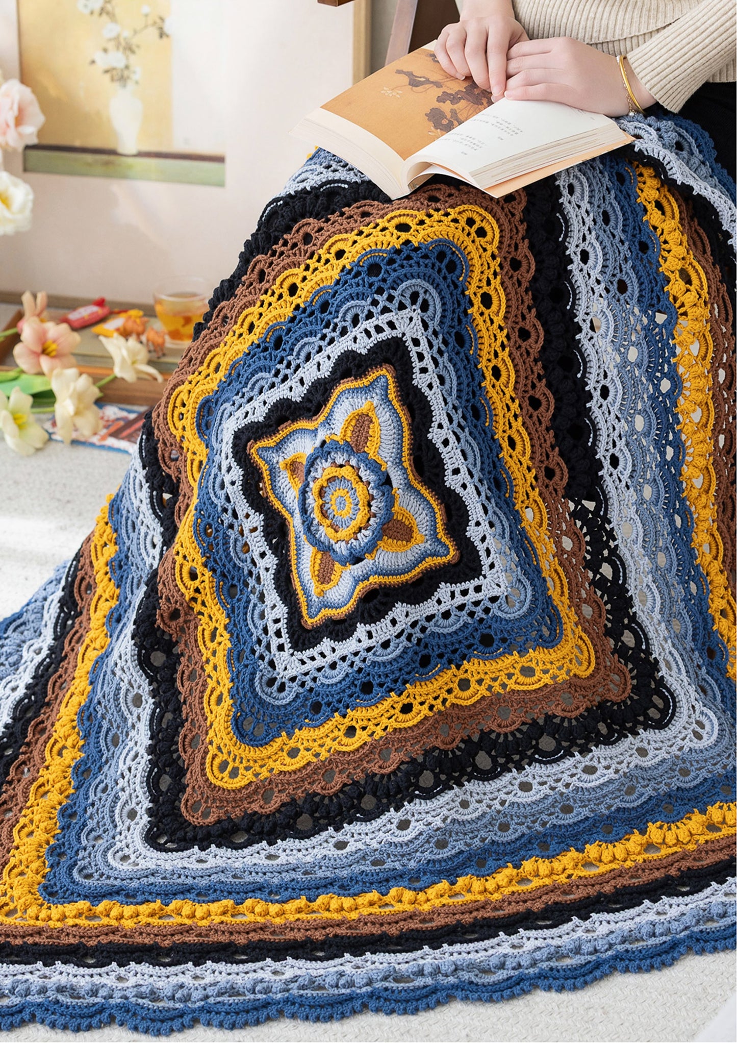 Fourfold Tuanhua Square Well Rug Crochet Yarn Kit
