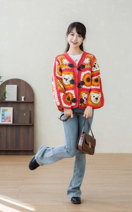 Sunflower Bear Cardigan Crochet Yarn Kit