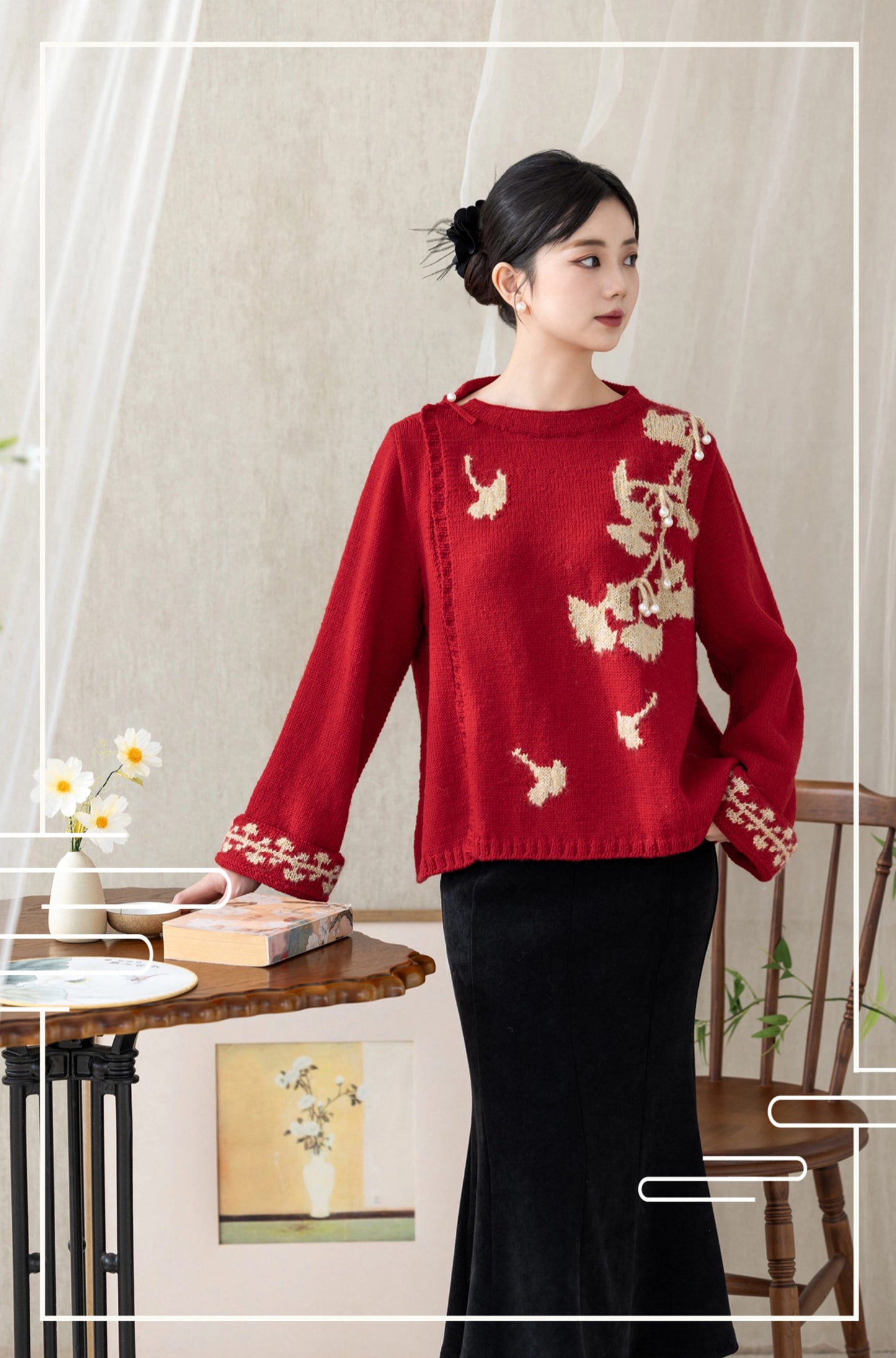 Ginkgo Intarsia Coat Knit Pattern