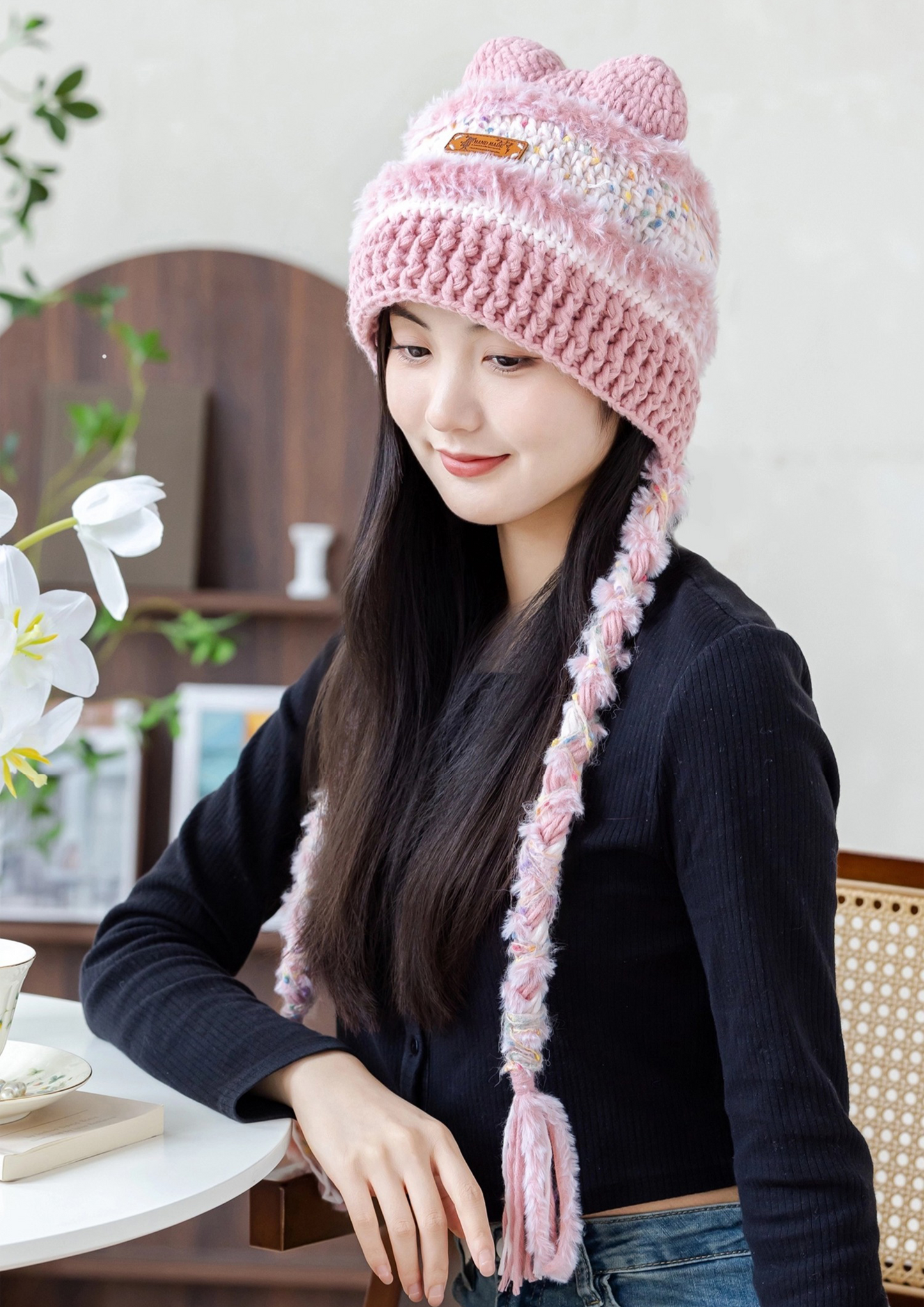 Tassels Cat Ear Beanie Crochet Yarn Kit